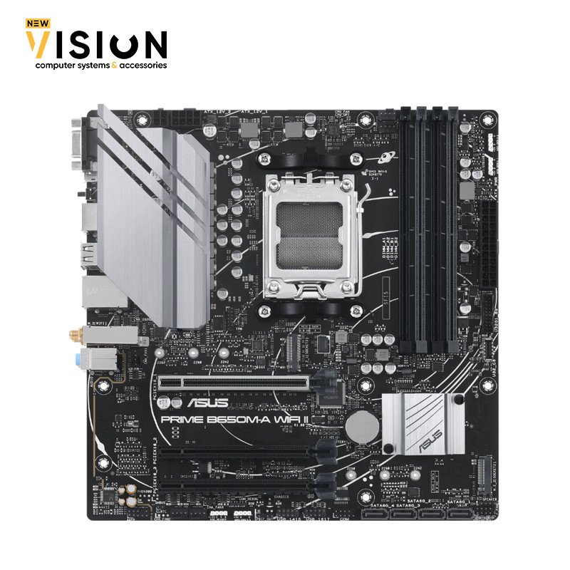 ASUS PRIME B650M-A WIFI II Micro-ATX motherboard DDR5-3 ASUS PRIME B650M-A WIFI II Micro-ATX motherboard DDR5 — PCIe 5.0 M.2 support, Realtek 2.5Gb Ethernet, Wi-Fi 6, DisplayPort, VGA, HDMI, SATA 6 Gbps, USB 3.2 Gen 2 ports, front USB 3.2 Gen 1 Type-C, BIOS FlashBack, Aura Sync - الصورة 2