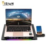 ⁦Redragon IVY GCP500 Laptop Cooler – Support 12 to 15.6 Inch – 2 USB Port – Fan Speed Control – Aluminum Panel Faster Cooler – RGB Light Mode – Two Phone Holder⁩ - الصورة ⁦3⁩