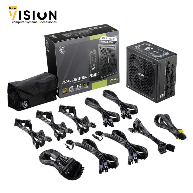MSI MAG A1000GL PCIE 5 Gaming Power Supply - ATX 3.1 & PCIE 5.1 Ready - Full Modular - 80 Plus Gold Certified 1000W - Compact Size - ATX PSU-2 MSI MAG A1000GL PCIE 5 Gaming Power Supply - ATX 3.1 & PCIE 5.1 Ready - Full Modular - 80 Plus Gold Certified 1000W - Compact Size - ATX PSU - الصورة 2