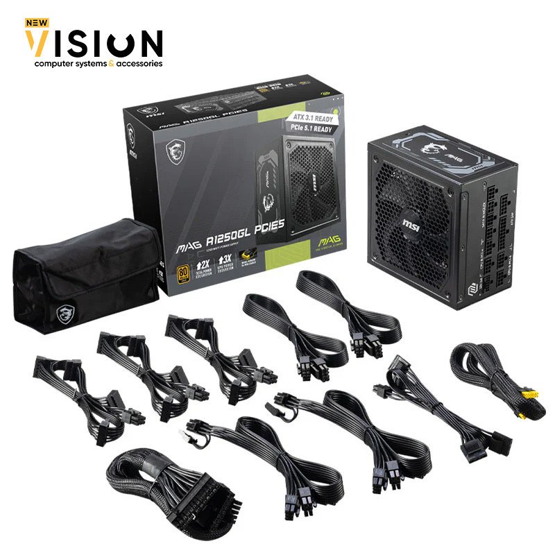 MSI MAG A1250GL PCIE 5 Gaming Power Supply - ATX 3.1 & PCIE 5.1 Ready - Full Modular - 80 Plus Gold Certified 1250W - Compact Size - ATX PSU-4 MSI MAG A1250GL PCIE 5 Gaming Power Supply - ATX 3.1 & PCIE 5.1 Ready - Full Modular - 80 Plus Gold Certified 1250W - Compact Size - ATX PSU - الصورة 4