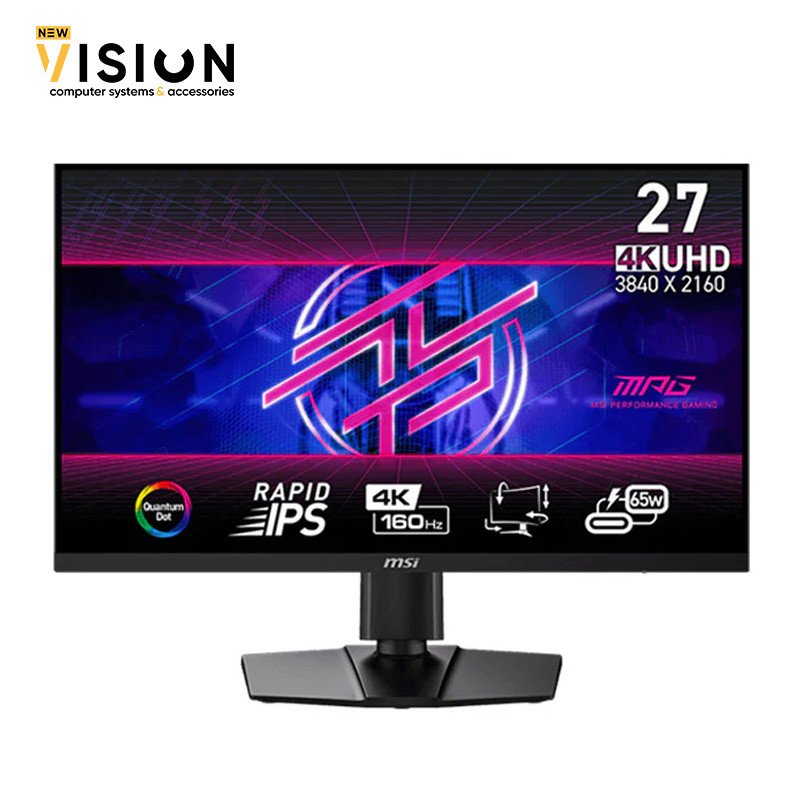 MSI MPG 274URF QD 27-inch 3840 x 2160 (UHD) Computer Monitor, 160Hz, Adaptive-Synch, HDMI, DisplayPort, VESA Mountable, Tilt, Height Adjustable, Speaker, 0.5ms, Black-1 شاشة جيمنج 4k