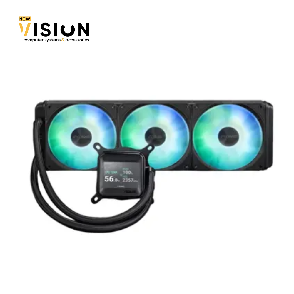 Untitled design ASUS Prime LC ARGB LCD all-in-one CPU liquid cooler with sharp screen showcasing CPU & GPU information with different background, high-performance Asetek pump armed with robust motor, daisy-chainable fans - الصورة 1
